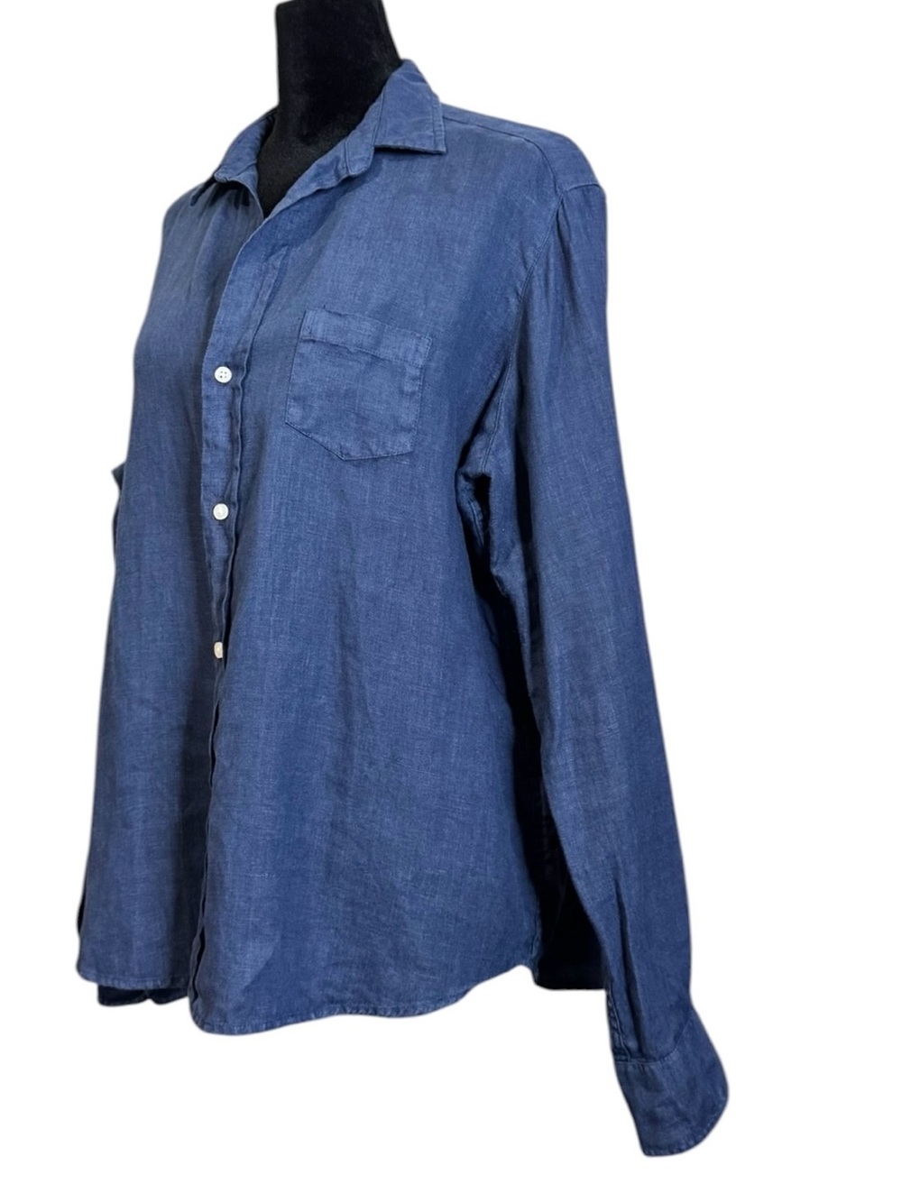 Frank & Eileen Eileen Linen Shirt Navy Relaxed Fit Button Up Top Women’s Small - Picture 6 of 9